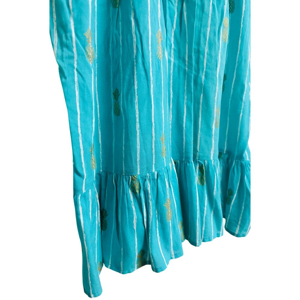Angels by the Sea Hawaii Girls Dress Pineapple Teal Stripe Rayon Size 10 New - Picture 3 of 8